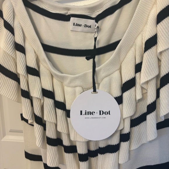 Line + Dot Black White Striped Off The Shoulder Ruffle Knit Midi Dress Medium - Picture 10 of 11
